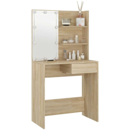 vidaXL Single Drawer 2 Shelf Sonoma Oak Dressing Table with LED Mirror - Size: 141 x 74.5 x 40cm - Brown - Wilko - thumbnail 5