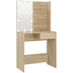 vidaXL Single Drawer 2 Shelf Sonoma Oak Dressing Table with LED Mirror - Size: 141 x 74.5 x 40cm - Brown - Wilko - thumbnail 3