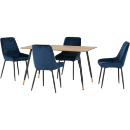 Seconique Hamilton Avery Oak Effect Velvet 4 Seater Dining Table Set Sapphire Blue - Multi - Wilko - thumbnail 3