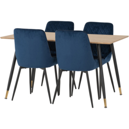 Seconique Hamilton Avery Oak Effect Velvet 4 Seater Dining Table Set Sapphire Blue - Multi - Wilko - thumbnail 4