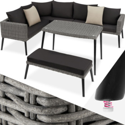 tectake Pula 7 Seater Grey Rattan Garden Corner Lounge Set - Wilko - thumbnail 3