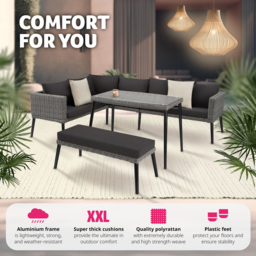 tectake Pula 7 Seater Grey Rattan Garden Corner Lounge Set - Wilko - thumbnail 5
