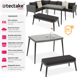 tectake Pula 7 Seater Grey Rattan Garden Corner Lounge Set - Wilko - thumbnail 7
