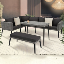 tectake Pula 7 Seater Grey Rattan Garden Corner Lounge Set - Wilko - thumbnail 1