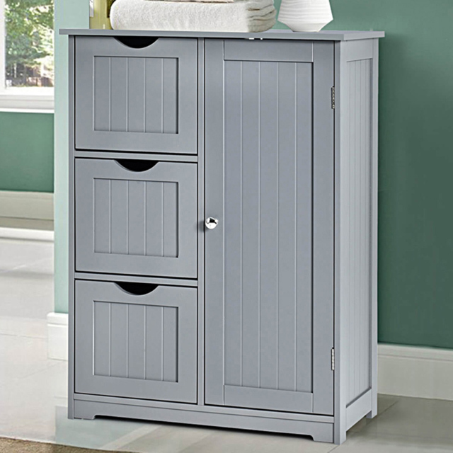 Costway Single Door 3 Drawer Grey Freestanding Bathroom Cabinet - Size: 90 x 39 x 17cm - Wilko - image 1