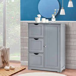 Costway Single Door 3 Drawer Grey Freestanding Bathroom Cabinet - Size: 90 x 39 x 17cm - Wilko - thumbnail 4