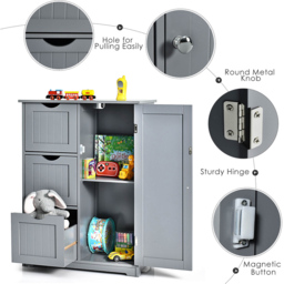 Costway Single Door 3 Drawer Grey Freestanding Bathroom Cabinet - Size: 90 x 39 x 17cm - Wilko - thumbnail 5