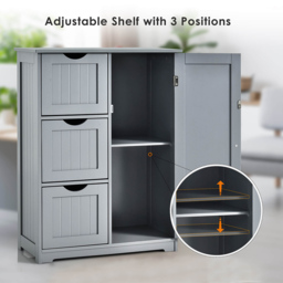 Costway Single Door 3 Drawer Grey Freestanding Bathroom Cabinet - Size: 90 x 39 x 17cm - Wilko - thumbnail 6