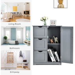 Costway Single Door 3 Drawer Grey Freestanding Bathroom Cabinet - Size: 90 x 39 x 17cm - Wilko - thumbnail 7