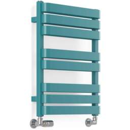 Terma Warp T Bold Matt Teal Heated Towel Rail 1569 BTU 655 x 500mm - Size: 65.5 x 50 x 11.2cm - Blue - Wilko