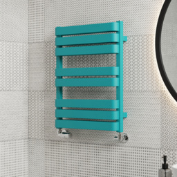 Terma Warp T Bold Matt Teal Heated Towel Rail 1569 BTU 655 x 500mm - Size: 65.5 x 50 x 11.2cm - Blue - Wilko - thumbnail 7