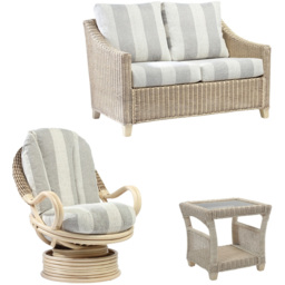 Desser Furniture Dijon 3 Seater Natural Wash Athena Stripe Sofa Set - Cream - Wilko - thumbnail 3