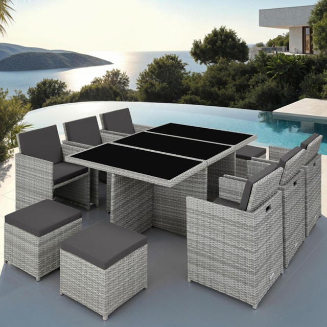 tectake 10 Seater Light Grey Dining Set with Cushion and Rain Cover - Wilko - image 1