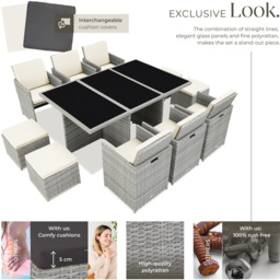 tectake 10 Seater Light Grey Dining Set with Cushion and Rain Cover - Wilko - thumbnail 4