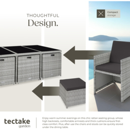 tectake 10 Seater Light Grey Dining Set with Cushion and Rain Cover - Wilko - thumbnail 5
