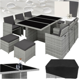 tectake 10 Seater Light Grey Dining Set with Cushion and Rain Cover - Wilko - thumbnail 3