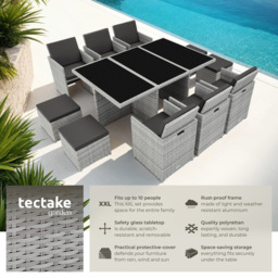 tectake 10 Seater Light Grey Dining Set with Cushion and Rain Cover - Wilko - thumbnail 7