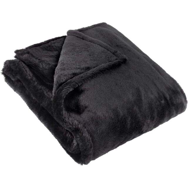 furn. Kallu Black Double-Sided Faux-Fur Throw 130 x 180cm - Size: 180 x 130 x 1cm - Wilko - image 1