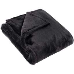 furn. Kallu Black Double-Sided Faux-Fur Throw 130 x 180cm - Size: 180 x 130 x 1cm - Wilko