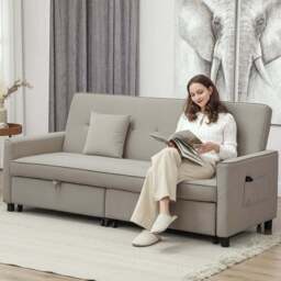HOMCOM 3 Seater Beige L Shaped Reversible Pull Out Sofa Bed - Yellow - Wilko