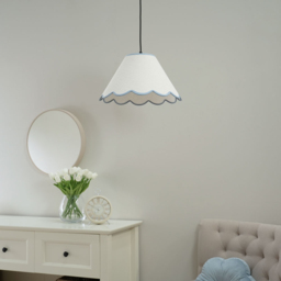 ValueLights Florie Scallop Blue Trim Large Shade - Size: 22 x 41 x 41cm - Cream - Wilko - thumbnail 4
