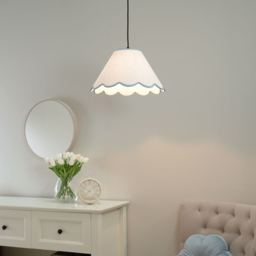 ValueLights Florie Scallop Blue Trim Large Shade - Size: 22 x 41 x 41cm - Cream - Wilko - thumbnail 3