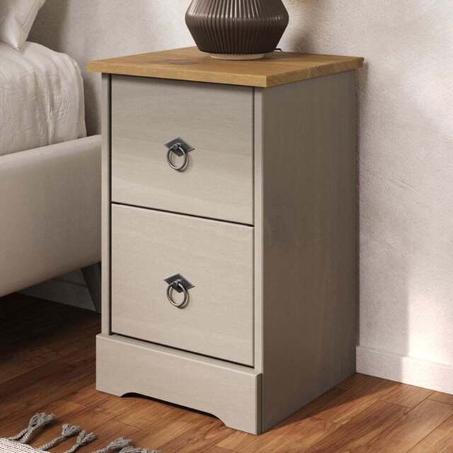 Core Products Corona Classic 2 Drawer Grey Pine Wood Compact Bedside Cabinet - Wilko - image 1