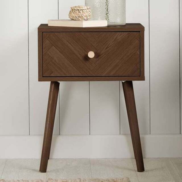 Herringford Single Drawer Walnut Chevron Bedside Table - Brown - Birlea - Wilko - image 1