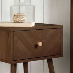 Herringford Single Drawer Walnut Chevron Bedside Table - Brown - Birlea - Wilko - thumbnail 6