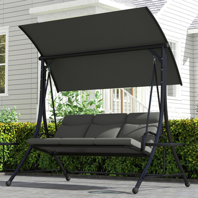 Outsunny 3 Seater Dark Grey Adjustable Canopy Garden Swing with Coffee Tables - Wilko - image 1