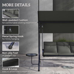 Outsunny 3 Seater Dark Grey Adjustable Canopy Garden Swing with Coffee Tables - Wilko - thumbnail 7