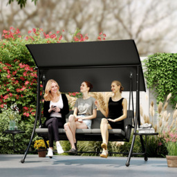 Outsunny 3 Seater Dark Grey Adjustable Canopy Garden Swing with Coffee Tables - Wilko - thumbnail 4