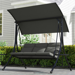 Outsunny 3 Seater Dark Grey Adjustable Canopy Garden Swing with Coffee Tables - Wilko