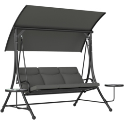 Outsunny 3 Seater Dark Grey Adjustable Canopy Garden Swing with Coffee Tables - Wilko - thumbnail 3