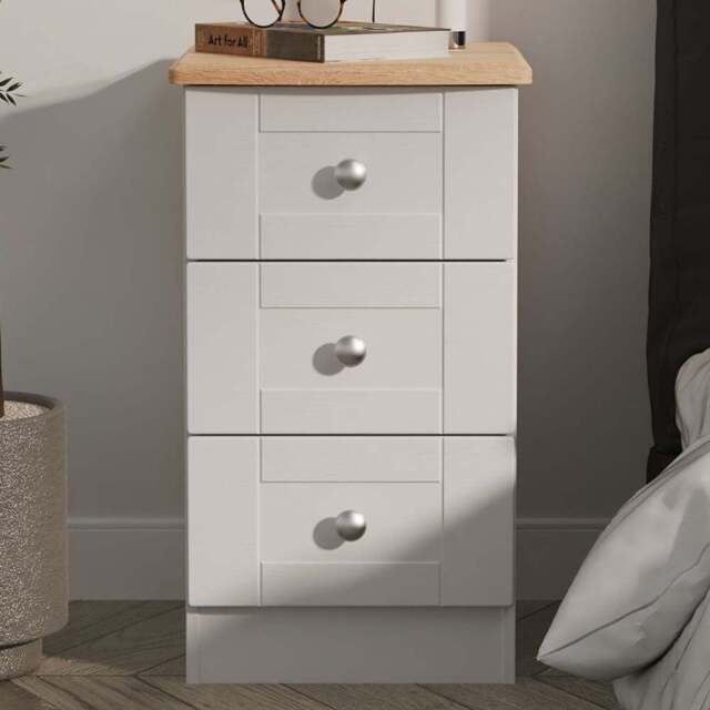 Crowndale Sussex 3 Drawer Grey Ash and Bardolino Oak Bedside Cabinet Ready Assembled - Grey Ash & Bardolino Oak - Wilko - image 1