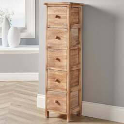 Home Source Canterbury 5 Drawer Natural Washed Solid Wood Tall Chest of Drawers - Brown - Wilko - thumbnail 1