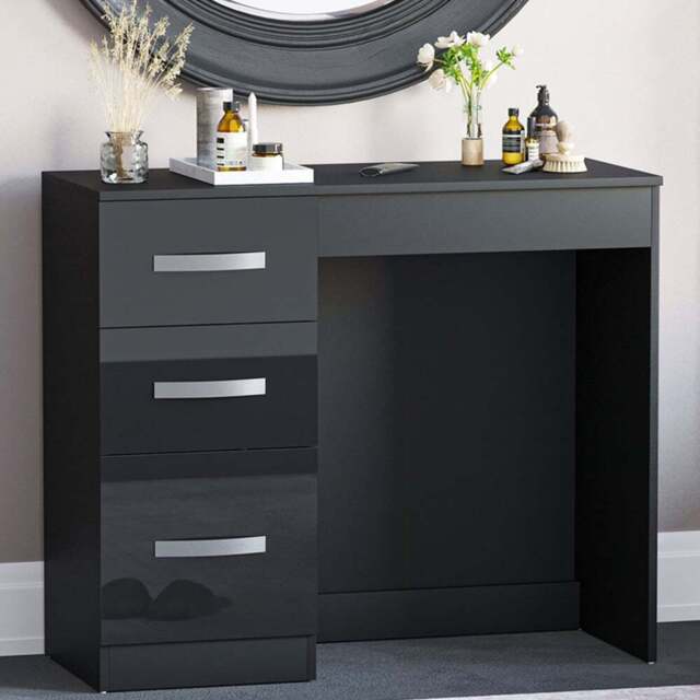 VIDA DESIGNS Hulio 3 Drawer Black Dressing Table - Size: 38 x 93 x 79cm - Wilko - image 1