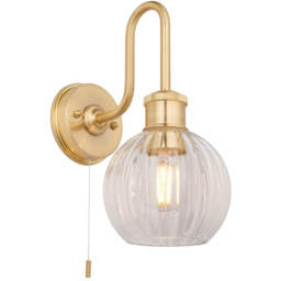 Merano Marsala Ribbed Glass Satin Brass Plate Bathroom Wall Light - Size: 22.9 x 15 x 30.2cm - Brown - Wilko - thumbnail 4