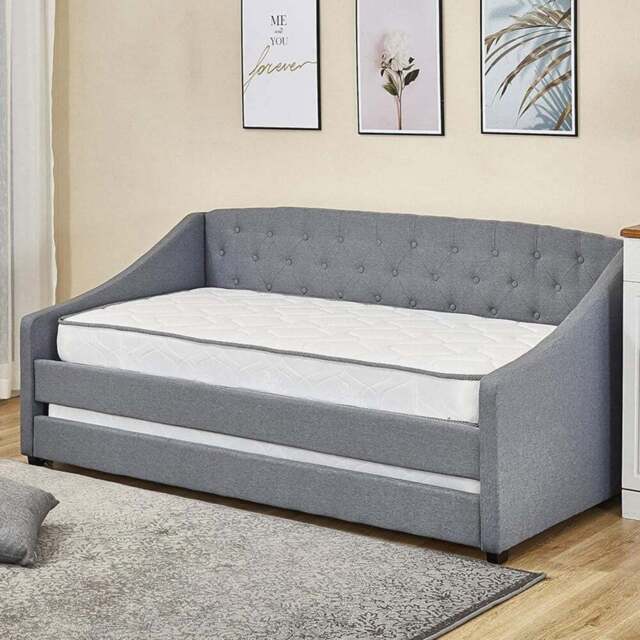 Portland Single Grey Fabric Tufted Day Bed with Trundle - Wilko - image 1