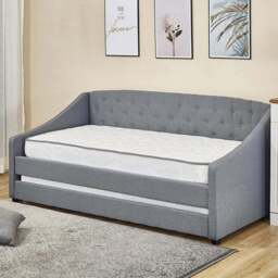 Portland Single Grey Fabric Tufted Day Bed with Trundle - Wilko - thumbnail 1