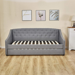 Portland Single Grey Fabric Tufted Day Bed with Trundle - Wilko - thumbnail 3