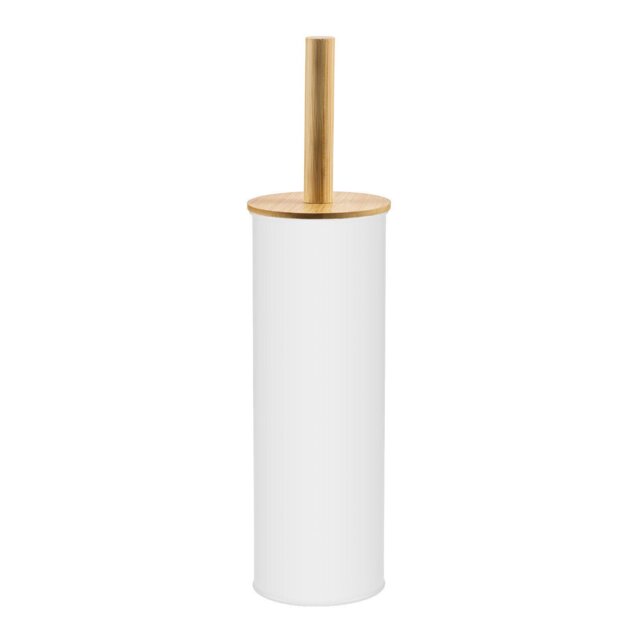Toilet Brush Holder with Bamboo Lid - White - Wilko - image 1