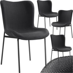 tectake Tessa Set of 4 Black Woven Fabric Padded Dining Chair - Wilko - thumbnail 3