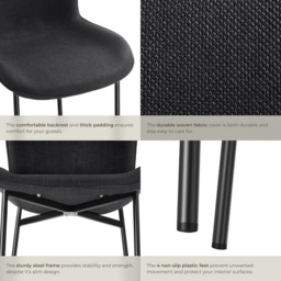 tectake Tessa Set of 4 Black Woven Fabric Padded Dining Chair - Wilko - thumbnail 5