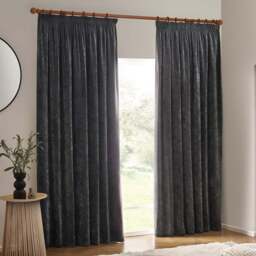 Yard Heavy Charcoal Chenille Velvet Pencil Pleat Curtains 229 x 229cm - Size: W 229 x D 229cm - Grey - Wilko