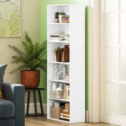 HOMCOM 6 Shelf White Freestanding Bookshelf - Size: 158.5 cm x 24 x 60cm - Wilko