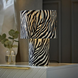 ValueLights Nessa Zebra Pattern Velvet Table Lamp and Bulb - Size: 30 x 20 x 20cm - White - Wilko - thumbnail 7