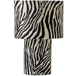 ValueLights Nessa Zebra Pattern Velvet Table Lamp and Bulb - Size: 30 x 20 x 20cm - White - Wilko