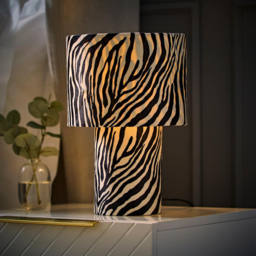 ValueLights Nessa Zebra Pattern Velvet Table Lamp and Bulb - Size: 30 x 20 x 20cm - White - Wilko - thumbnail 3