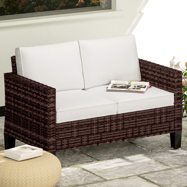 Outsunny 2 Seater Brown Cushion Rattan Garden Sofa - Wilko - image 1